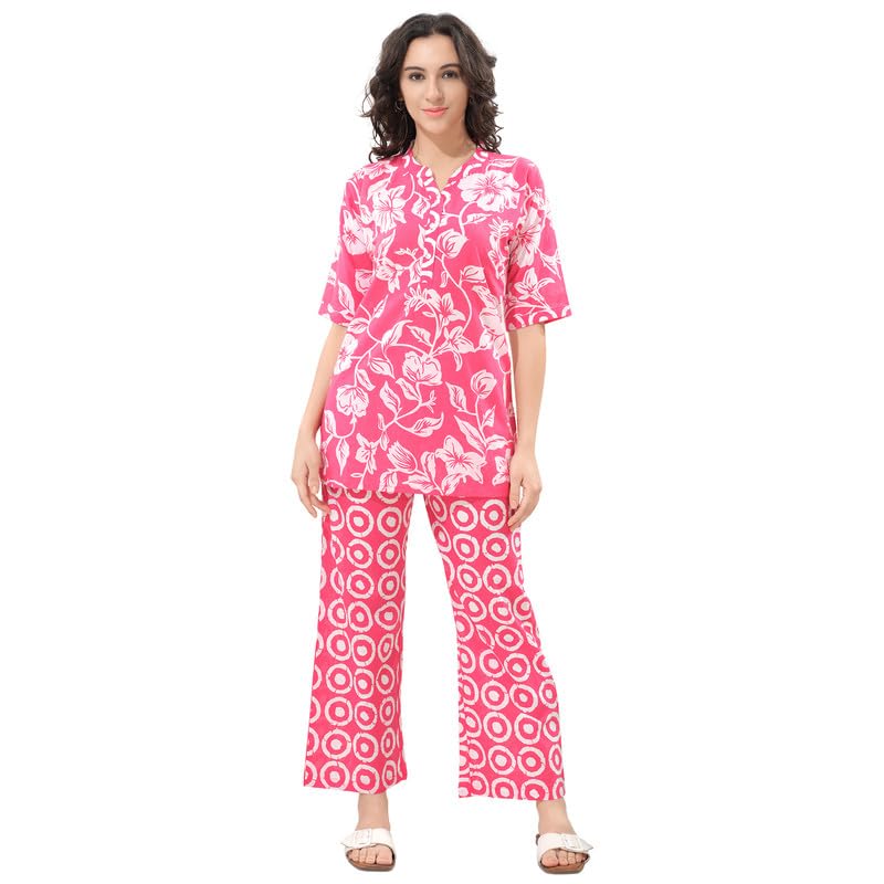 trylo Riza Cotton Fabric Half Sleeves Modern Fit Printed Top And Palazzo Night Suit Set/VNS-1157-picture-47