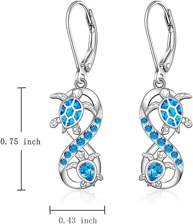 Turtle Earrings for Women Sterling Silver Infinity Blue Opal Sea Turtle Earrings Dangle Drop Tortoise Ocean Wave Jewelry Gifts for Turtles Lovers - Image 2
