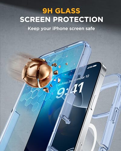 Image of Miracase Magnetic for iPhone 16 Pro Case Full-Body Phone with Built-in Glass Screen Protector, [Compatible with MagSafe] Military Drop Proof 16 Pro Cover Bumper 6.3 inch, Clear Blue