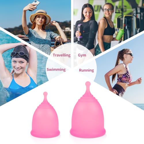 ACWOO Menstruationstasse, Menstrual Cup Medizinisches Silikon, Mestruationscup Periodentasse, Period Merula Cup 2 Größe für Normale Oder Starke Blutung（Rosa）