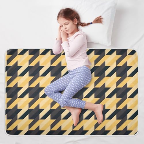 Alèses de lit motif pied-de-poule jaune imperméables et durables - 7