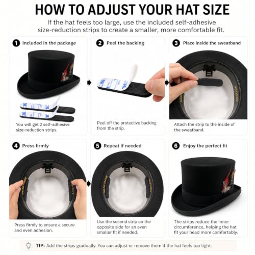 Image of Wool Top Hat for Men Women Topper Hat Mens Tall Tophat Christmas Costume