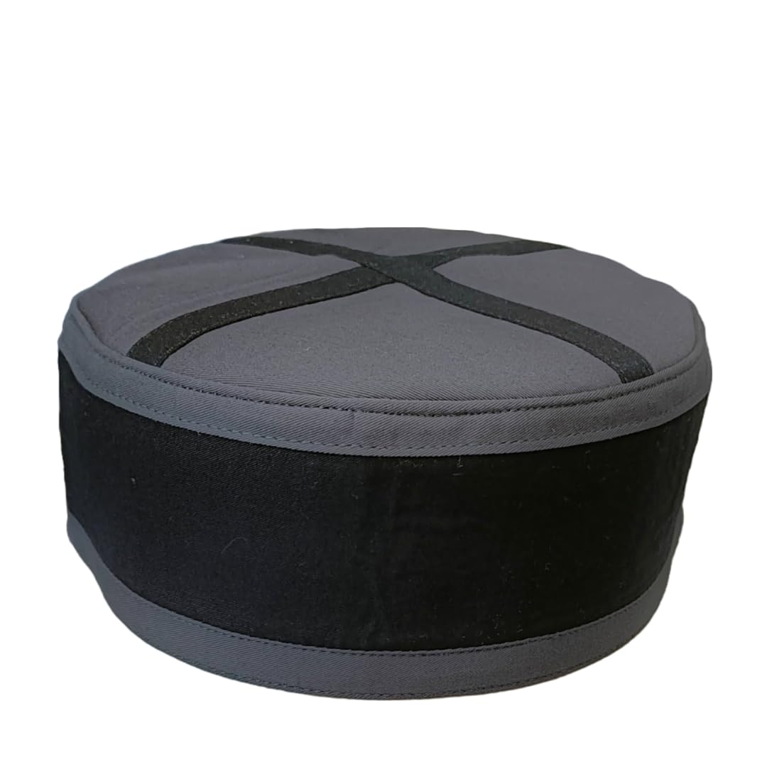 AL INAM CAP HOUSEICH Islamic Cap Russian Cap Namazi Topi Muslim Prayer Cap (Model no. A-21) Black with Grey Contrast
