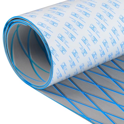 OCEANBROAD CNC Cut Boat FlooringSelf-Adhesive, 96''x45'' Gray/BlueLines
