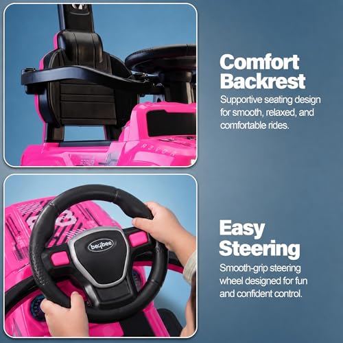 Image of Baybee Ride on Cars for Kids | Baby Push Ride ons Toys Car with Parental Handle & Safety Guardrail | Baby Toy Car with Backrest, Light & Music | Outdoor Kids Cars for 1 to 3 Years (Rover Pro Pink)