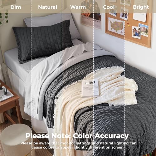 Image of HYMOKEGE Dark Grey /Light Grey Twin Comforter Set Seersucker 5 Pieces, All Season Luxury Bed in a Bag for Bedroom, Bedding Set with Comforter, Sheets, Pillowcase & Sham