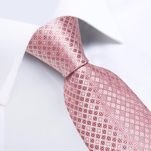 Image of DiBanGu Mens Silk Plaid Tie and Pocket Square Set | Elegant Silk Formal Tie Set, Woven Check Necktie and Cufflinks Tie Clip Set, Perfect for Wedding Party, Comes in Gift Box