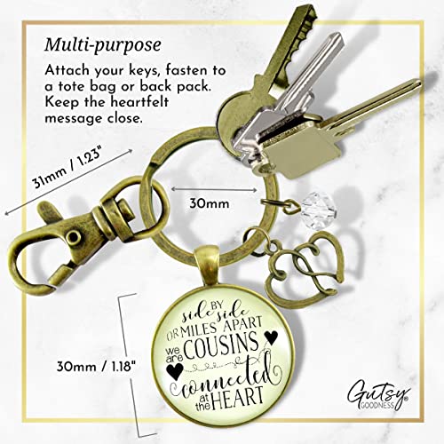 Gutsy Goodness PRKEYW005478 Cousin Keychain Side By Side Long Distance Boho Style Bronze Jewelry For Women Key Ring - Handmade Glass Family Pendant, Double Heart Charm, Gift Package Meaningful Friends Message Card & Box thumb #3