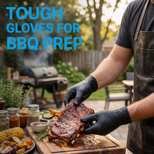 Image of HEAVY DUTY 6 Mil Nitrile Black Gloves Disposable Latex Free Rubber Cooking Cleaning Food Prep Tattoo Gloves 1000PCs