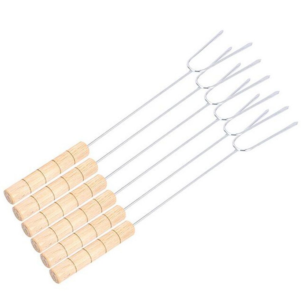 AmgateEu Stainless Steel Roasting Fork Set (6-Pack) with Wooden Handles, 13.4 Inch