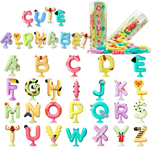 ONKULL Suction Cup Letters Toys, Cute Animal Alphabet ABC Suction CupToys Colorful Uppercase Animals Toys Set Educational Spelling LearningGames for Kids, Fidgets Toys Sensory Toys Stress Toys