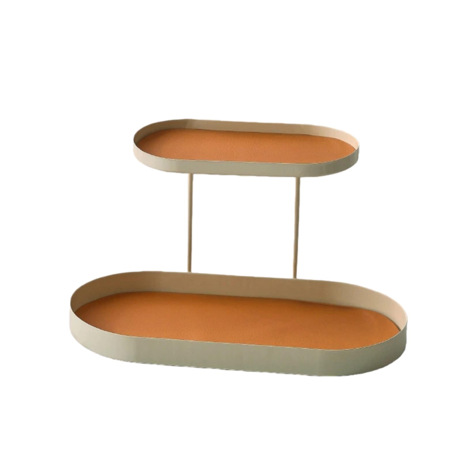 Yqvavzjsl Elliptical Double-Layer (White)+Orange Leather Cosmetics Storage Box Aromatherapy Desktop Iron Tray Key Perfume Shelf