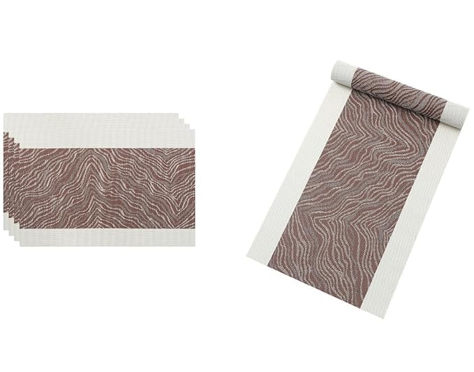 Image of Dining Table Placemats & Runner Set - Heat Resistant, Washable & Stain Resistant Woven Vinyl Mats | Table Runner & 4 Placemats Set for Stylish Dining (45x30 cm Placemats, 180x30 cm Runner)
