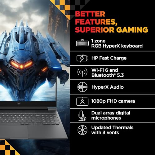 Image of HP Victus, 14th Gen Intel Core i5-14450HX, 6GB RTX 3050 Gaming Laptop, (16GB DDR5, 512GB SSD) 144Hz, IPS, 16.1inch(40.9cm) Flicker-Free, Win 11, M365* Office24, Mica Silver,2.31kg, RGB, R1705tx