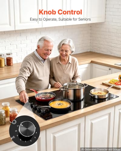 Image of VEVOR Electric Cooktop 36inch 5 Burners Stove Top 8800W 220V No Plug, Ceramic Built-in Radiant Electric Stove, with 11 Power Levels, Timer, Child Lock, Over-Heat Guard, Knob /Touch Control