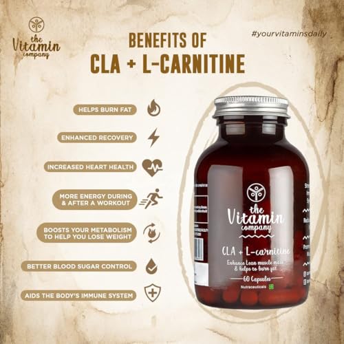 Image of CLA + L-Carnitine Capsules 1000mg, Help in Fat Burning & Enhance Lean Muscle Mass, May promote Muscle Growth and Exercise Performance, 60 Capsules