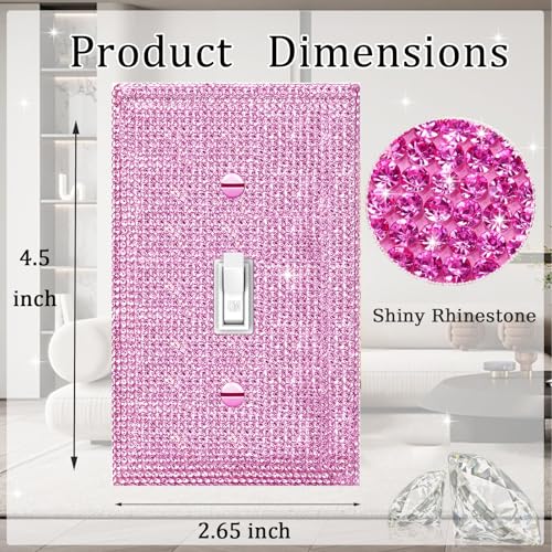Image of Shiny Pink Rhinestones Single Toggle Light Switch Plate Decorative Cover Plate Light Switch Cover Rhinestones Single Toggle Switch Plate Decorative Wall Plate