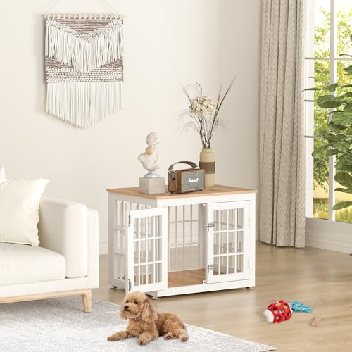 Heavy-Duty-Dog-Crate-Furniture-for-Small-Dogs-Decorative-Pet-House-End-Table-Wooden-Cage-Kennel-Furniture-Indoor-White-and-Natural Heavy Duty Dog Crate Furniture for Small Dogs Decorative Pet House End Table Wooden Cage Kennel Furniture Indoor White and Natural