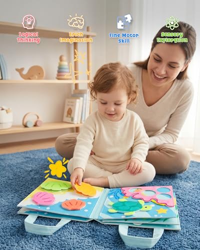 Image of Montessori Busy Book, 8-Page Sensory Activity Toy, Sea Animals | 8 sensory pages, Fine motor and dressing practice, Portable travel toy, Birthday gift for boys and girls