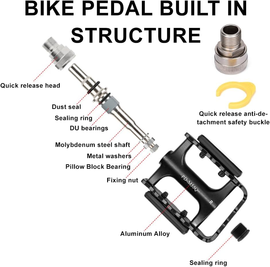 Quick-Release Folding Bike Pedals, Aluminum Alloy Bearing Pedals for Mountain & Folding Bikes, Anti-Slip Design, Durable & Lightweight