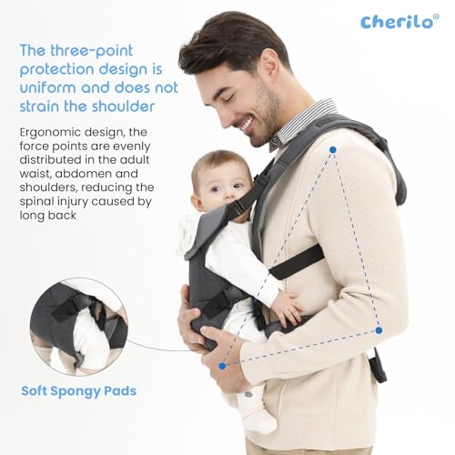 Image of Cherilo Baby Carrier | Adjustable 4 Carry Positions Baby Carrying Bag | Comfortable Baby Carrier for 0 to 3 Year for New Born & Toddler up to 15 Kgs | Dark Grey