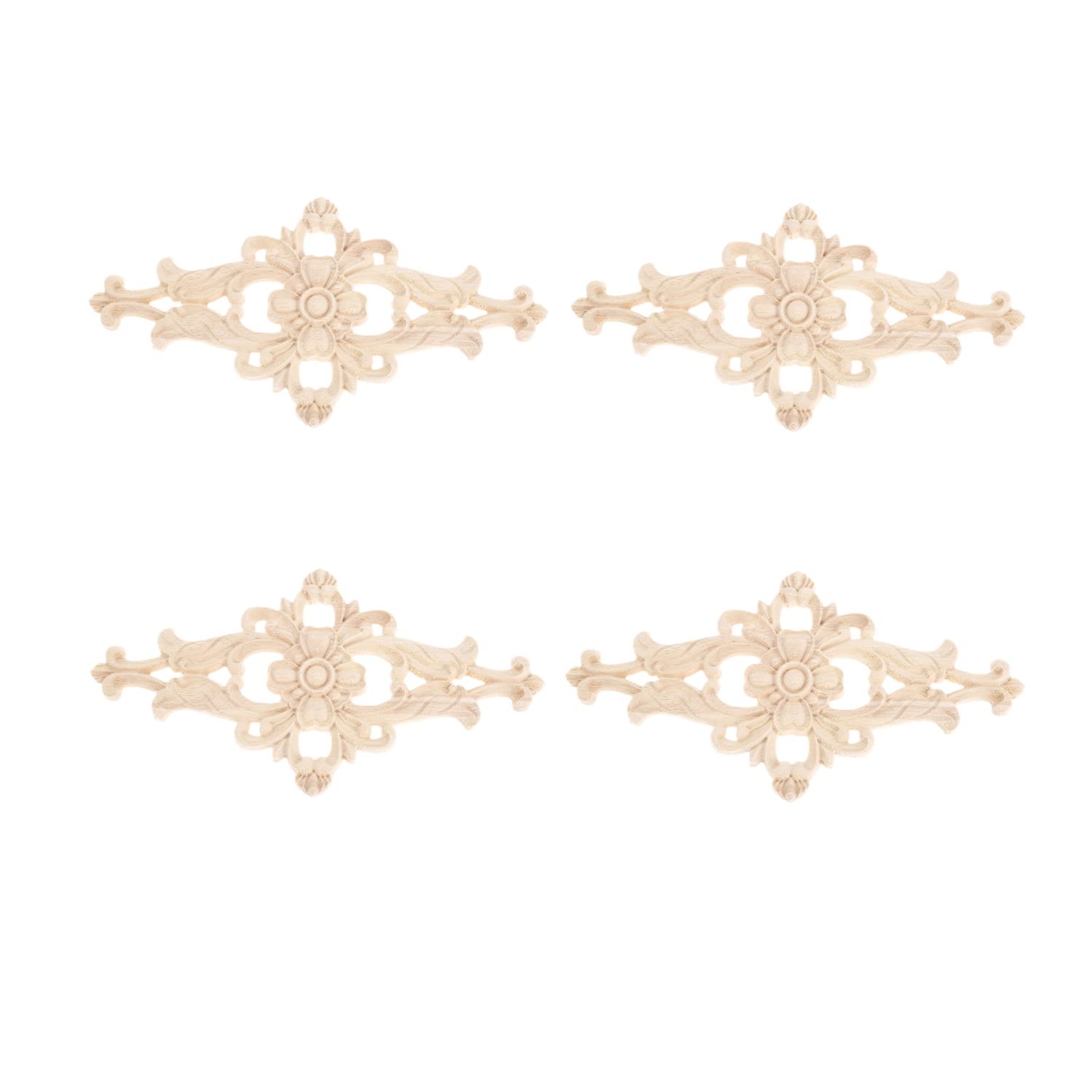 MUXSAM Wood Carved Appliques Furniture Decorative Onlays, 4Pcs Unpainted DIY Center Carving Decal for Door Wall Ceiling Cabinet Dresser Mirror Bed