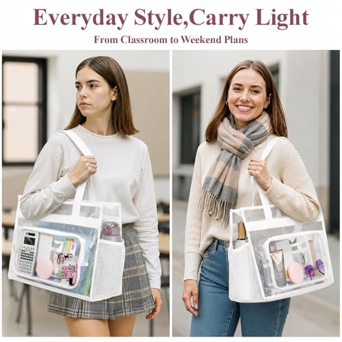 Image of PACKISM Clear Tote Bag for School - Large Heavy Duty Clear Tote for Girls | See Through PVC, Wide Zipper Opening, Front Pocket Keeps Essentials Visible for Students, Class, Work, Daily Carry, Age 12+