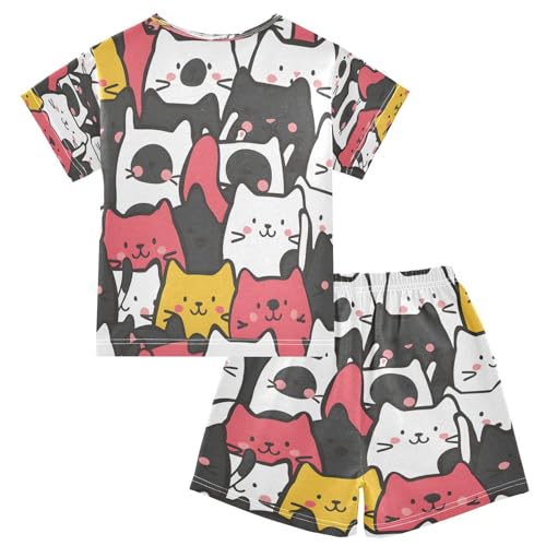 senya Short Sleeve Pajamas Sets Summer Cotton Sleepwear Cats Face2
