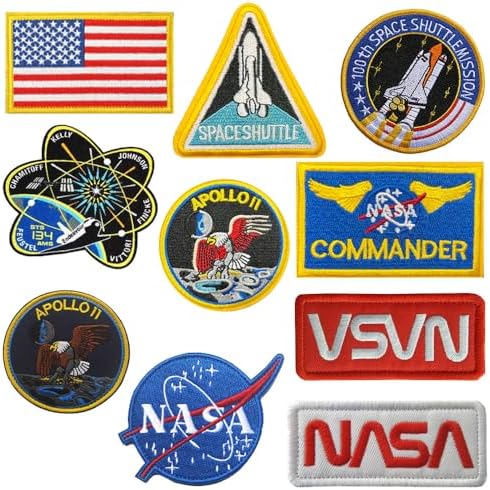 10 Stück NASA Iron on Sew on Patch NASA-Logo,100. Space Shuttle Mission Stickerei Aufnäher Aufbügeln oder Aufnähen Flicken Bügelbilder für DIY Dekoration Kleidung Hüte Jeans Rucksä