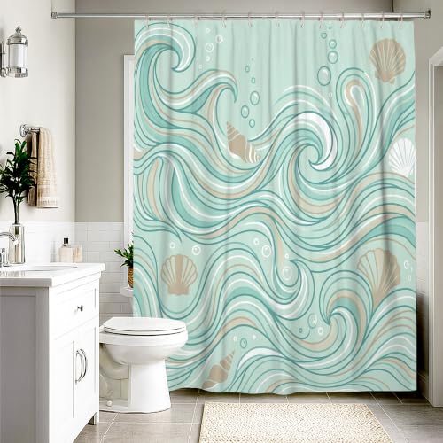 Rideau de douche extra long toile lavable bleu turquoise 183 x 243 cm