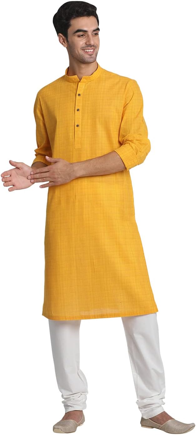 Manyavar Men's Cotton Checkered Long Kurta (1pc)