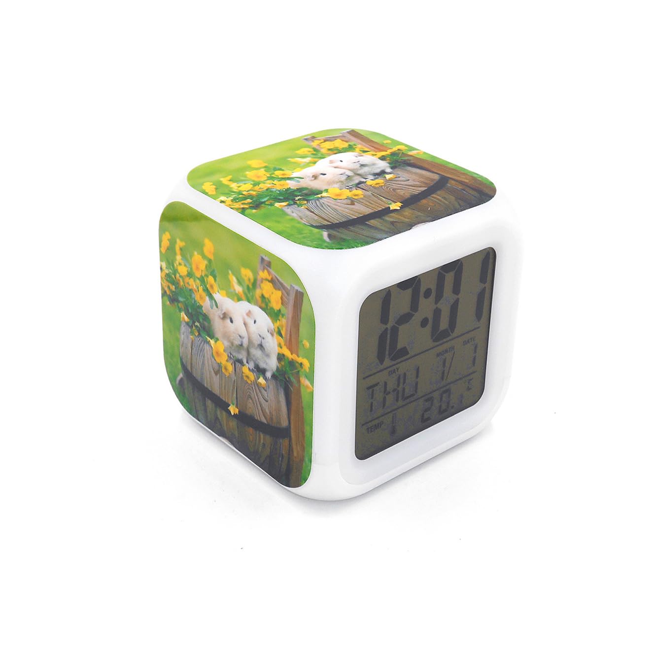 BoWay3＂Desk & Shelf Clock Guinea Pig Cobaya Pet Green Digital Alarm Clock with Led Lights Plastic Table Clock for Kids Teenagers Adults Home/Office Decor