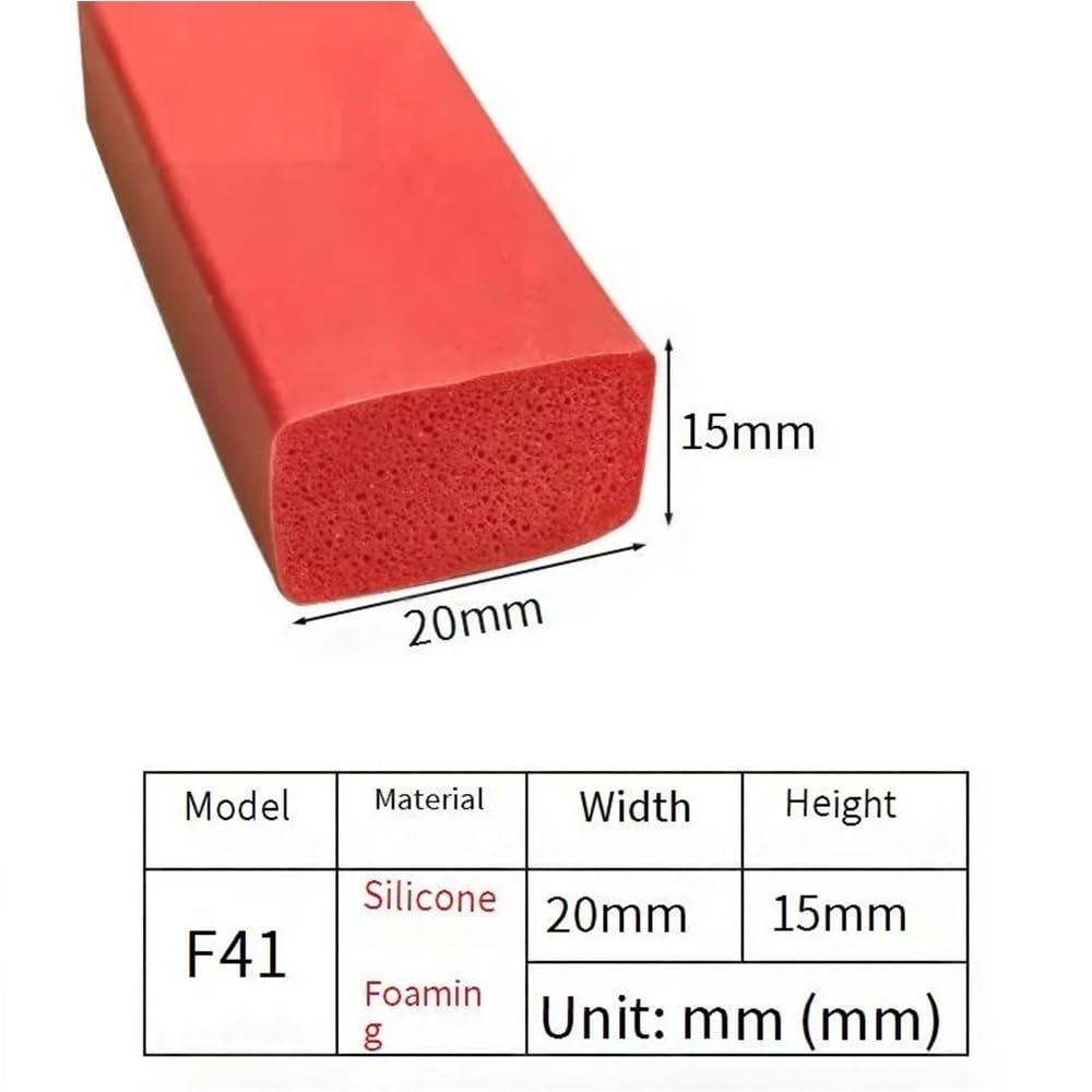 Wetterabisolierung, roter quadratischer Kopf, Schaumstoff-Silikon-Dichtungsstreifen, 1 m, rechteckiger Kopf, selbstklebendes Dichtungspad (20 x 15 mm)
