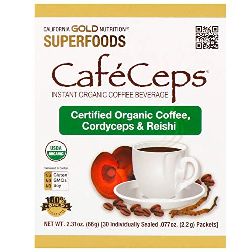 CafeCeps, Organic Instant Coffee with Cordyceps and Reishi Mushroom, 30 Packets, .077 oz (2.2 g) Each