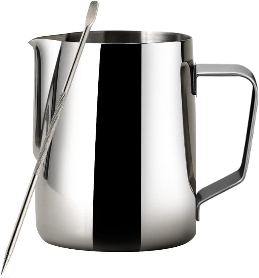 HKKAIS milk frothing pitcher 12oz Stainless Steel Milk Jug Espresso Steaming Pitcher Barista Cup for Making Coffee Cappuccino Latte Art 12 oz/350 ml (12oz / 350ml)