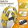 Flexzion Tambourine Metal Half Moon Musical Instruments Double Row Metal Jingles Hand Held Instruments Percussion with Ergonomic Handle Grip, Tambourines for Adults, 2 Packs - Yellow #2