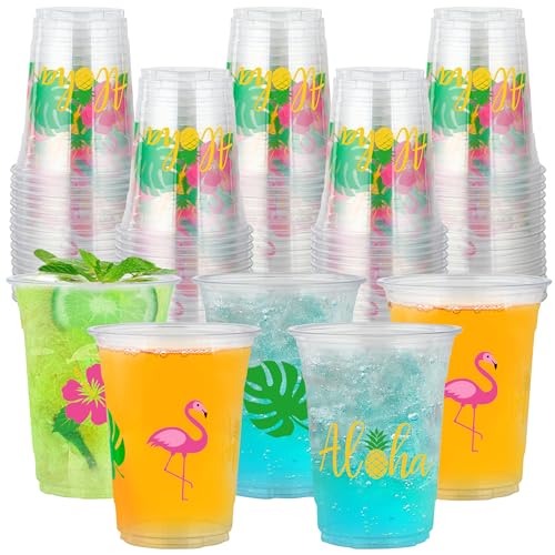 50 Pcs Hawaiian Luau Party Cups 16 oz Tropical Luau Drinking Cups...