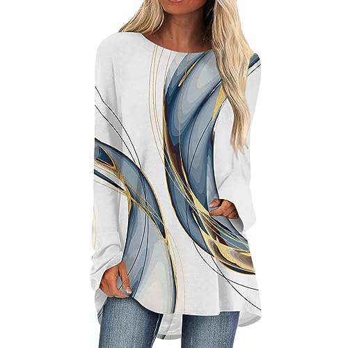 FQZWONG Spring Tops for Women 2025,Temu Com Womens Long Sleeve Shirts Basic Graphic Tees Plus Size Ladies Crewneck Blouses Clothes Blusas Casuales De Mujer Bonitas (Blue,XL)