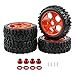 Rchobbytop 4pcs 1:8 Buggy Tires RC Tires and Plastic Wheels Set 17mm Hex 5 Spokes Wheel Rim with Hub Adapters Nuts for Off Road Short Course Rally Sand Snow All Terrain, Red