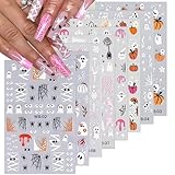 8 Sheets Nail Cute Ghost Nail Stickers for Nail Art 3D Self-Adhesive Pink Spider Web Pumpkin French Nail Art Decals Halloween Nail Art Supplies Goth Eye Starlight Nail Decals for Women DIY Manicure