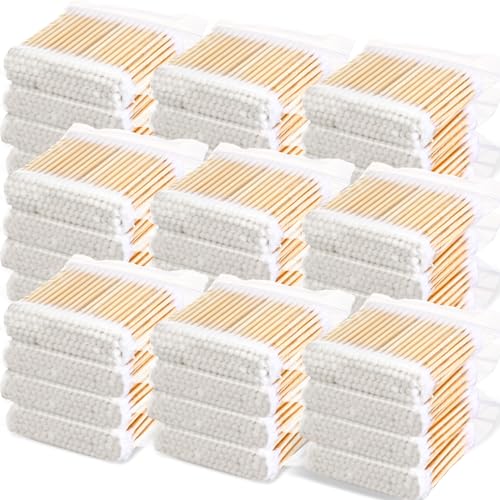 Heigble 5000 Count Bamboo Cotton Swabs Double Round Buds Organic Cotton Swabs with Tips for Ears Sterile Tipped Applicator Makeup Swab Daily Makeup Cleaning for Eyes