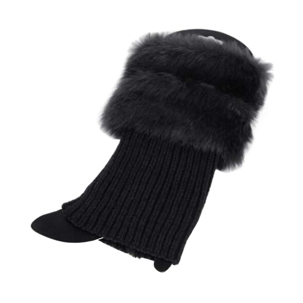 Bestoyard Women's Schwarz Leg Warmers Crochet Knitted Boot Cuffs Toppers Faux Fur Trim Warm Anklets Socks Free Size (Black)