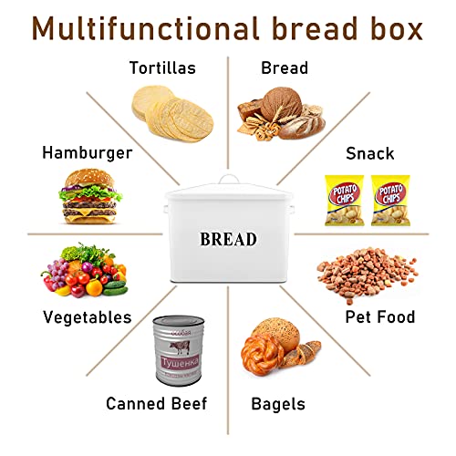 P&P Chef Bread Box For Farmhouse Kitchen Counter Decor, Extra Large White Breadbox With Lid, 13.1” X 11.81” X 7.2” Metal Storage Container For 2+ Loaves, Modern Style & High Capacity #TOP3