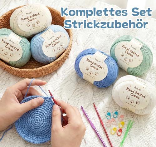 Homewit Handstrickgarn 100% Baumwolle Babyblau 300g – Bild 5