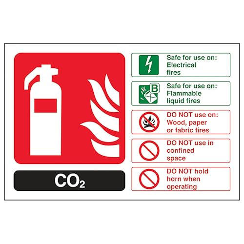 V Safety CO2 Fire Extinguisher - Landscape 150 x 100 mm - 2mm Rigid Plastic Safety Sign