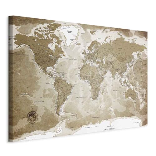 murando Acoustic Canvas Wall Art World map 90x60 cm / 35 x 24 picture with acoustic foam sound absorption print image Artwork 1 pc room acoustics soundproofing World Vintage k-C-0127-b-a