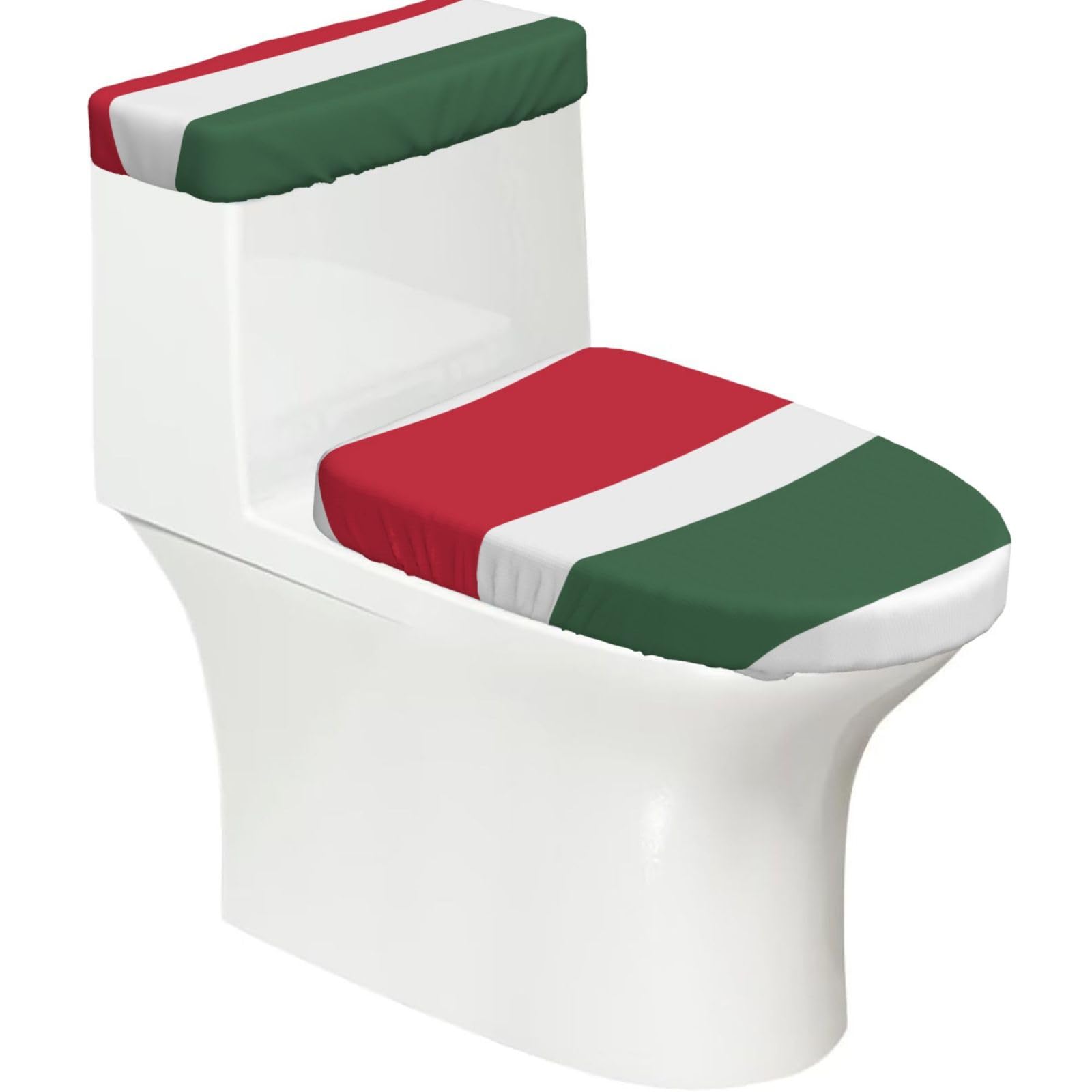 Flag of Hungary Elastic Toilet Cover Set of 2-Stretchy Lid and Tank Covers for Bathroom, Soft Washable U Shape Toilet Decor