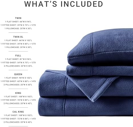 True North by Sleep Philosophy Micro Fleece Bed Sheet Set, Warm, Sheets with 14" Deep Pocket, for Cold Season Cozy Sheet-Set, Matching Pillow Case, Twin, Navy, 3 Piece