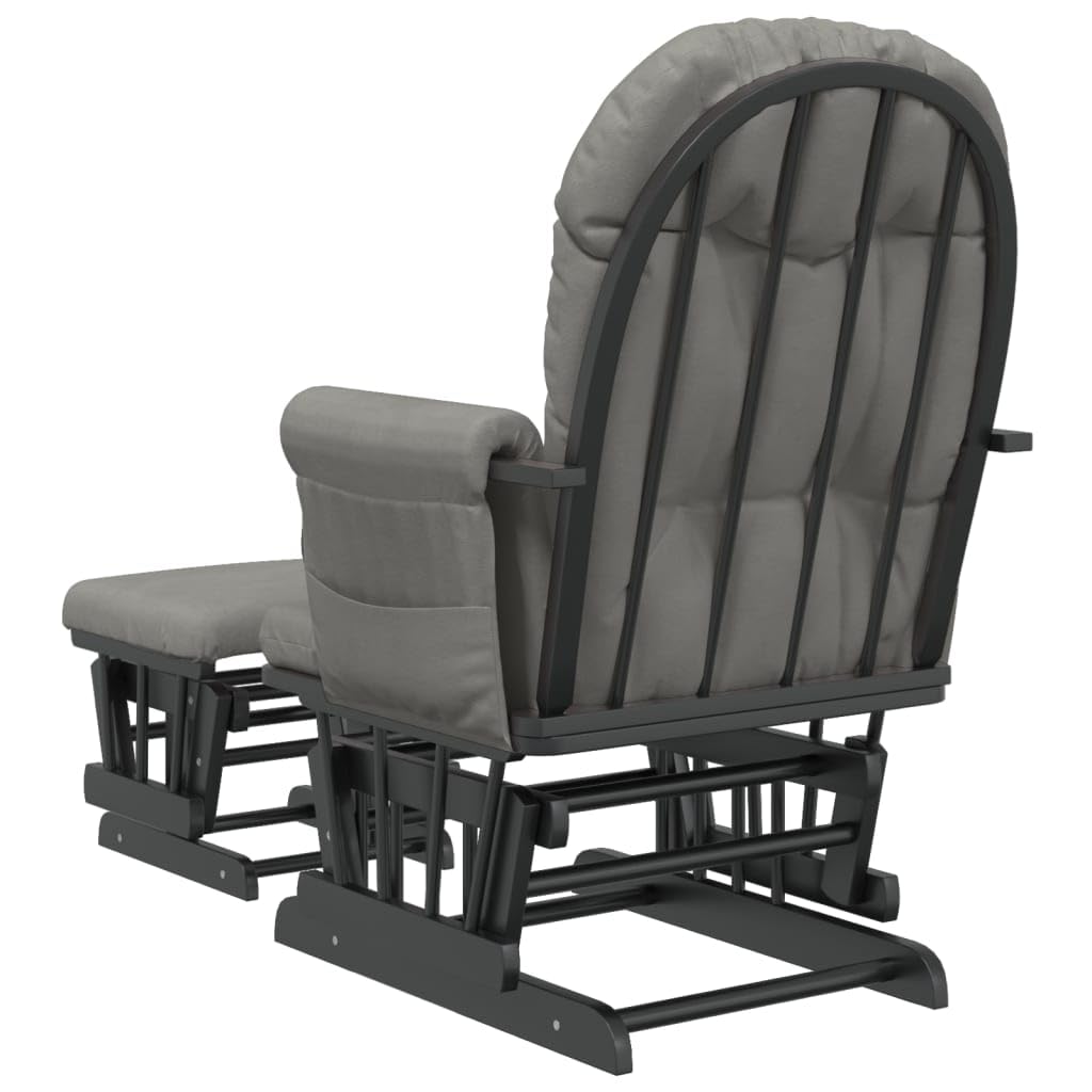 Poltrona a dondolo con sgabello scorrevole, tessuto grigio chiaro, legno massiccio di caucciù, imbottitura con braccioli, ergonomica, per soggiorno, camera da letto, cameretta dei bambini