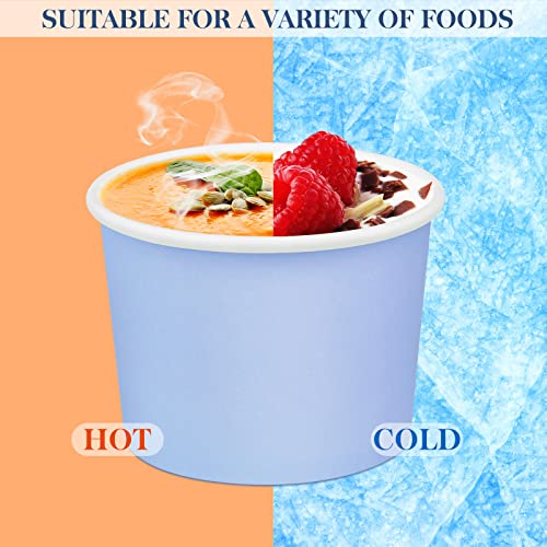 Image of Ruisita 50 Pack Disposable Bowls with Lids 8 oz Paper Cups Ice Cream Containers with Lids Leak-proof Soup Bowls Dessert Sundae Cups Cold or Hot Food for Birthday Picnic School Party Supplies, Blue